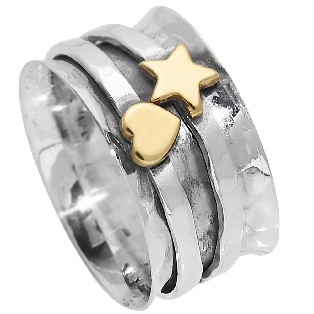 Two Tone - Spinner Heart Star 925 Sterling Silver Ring Jewelry Size-17 SR01615