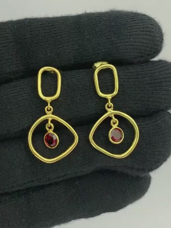 Trendy 18K Gold Plated Geometric White Zircon, Green Onyx, Red Garnet Drop Earrings for Women & Girls BIE1025