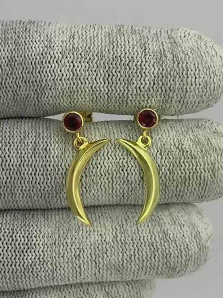 18K Gold Plated Crescent Moon Western Wear Earrings with Colorful Gemstone BIE1029