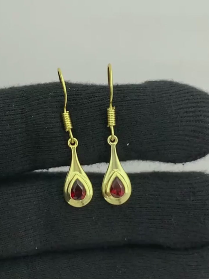 18K Gold Plated Pear Cut Colorful Stone Teardrop Dangle Earrings for Women BIE1030