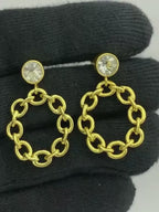 Fashionable 18K Gold Plated Tanzanite, White Zircon, Green & Black Onyx Chain Earrings for Ethnic & Western Wear BIE1028
