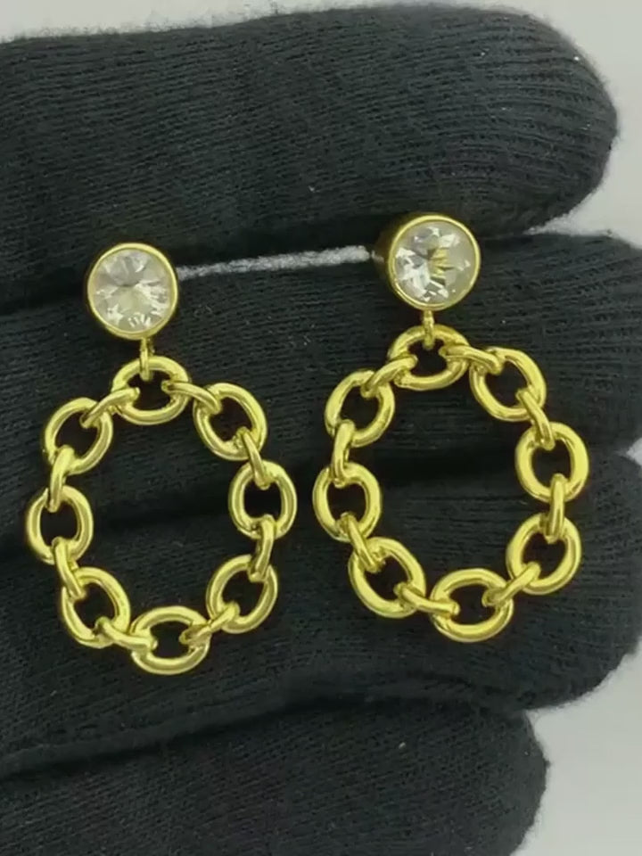 Fashionable 18K Gold Plated Tanzanite, White Zircon, Green & Black Onyx Chain Earrings for Ethnic & Western Wear BIE1028