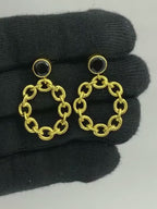 Fashionable 18K Gold Plated Tanzanite, White Zircon, Green & Black Onyx Chain Earrings for Ethnic & Western Wear BIE1028