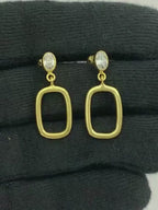 Trendy 18K Gold Plated White Zircon, Green Onyx, Red Garnet Rectangle Drop Earrings for Women & Girls BIE1024
