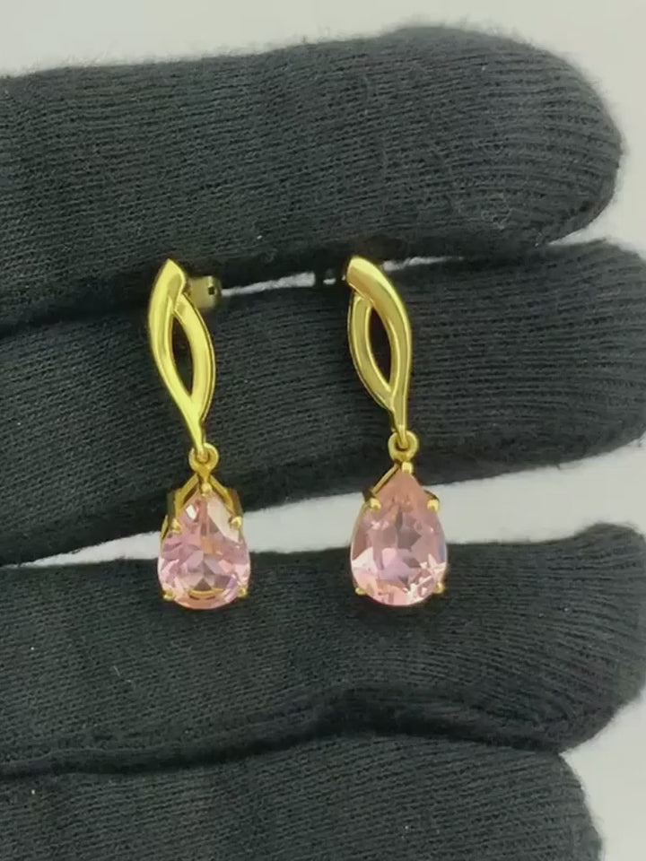 Trendy 18K Gold Plated Colored Gemstone Teardrop Drop Earrings for Women & Girls BIE1026