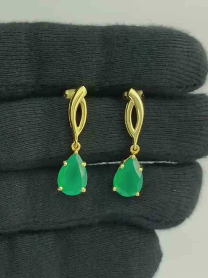 Trendy 18K Gold Plated Colored Gemstone Teardrop Drop Earrings for Women & Girls BIE1026