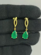 Trendy 18K Gold Plated Colored Gemstone Teardrop Drop Earrings for Women & Girls BIE1026