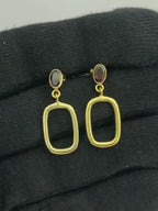 Trendy 18K Gold Plated White Zircon, Green Onyx, Red Garnet Rectangle Drop Earrings for Women & Girls BIE1024