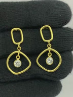 Trendy 18K Gold Plated Geometric White Zircon, Green Onyx, Red Garnet Drop Earrings for Women & Girls BIE1025