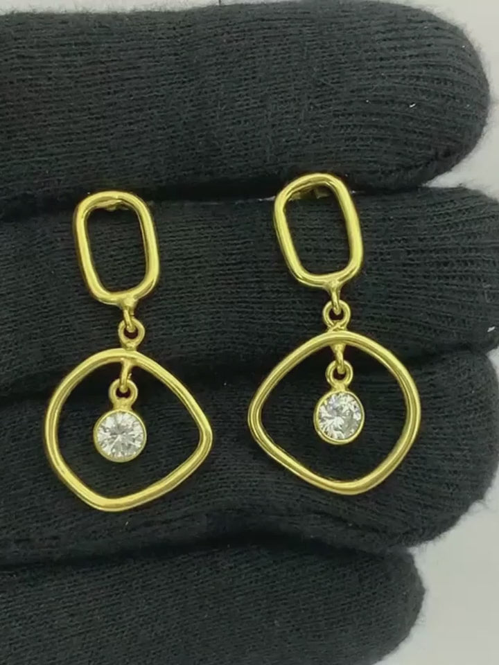 Trendy 18K Gold Plated Geometric White Zircon, Green Onyx, Red Garnet Drop Earrings for Women & Girls BIE1025