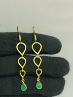 Trendy 18K Gold Plated Link Chain White Zircon, Green Onyx, Red Garnet Drop Earrings for Women & Girls BIE1023