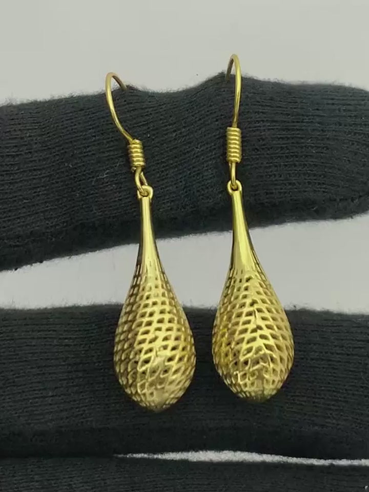 Designer 18K Gold Plated Mesh Pattern Dangle Earrings for Women & Girls BIE1011