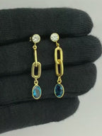 Elegant 18K Gold Plated Colored Gemstone Chain Dangle Earrings BIE1027