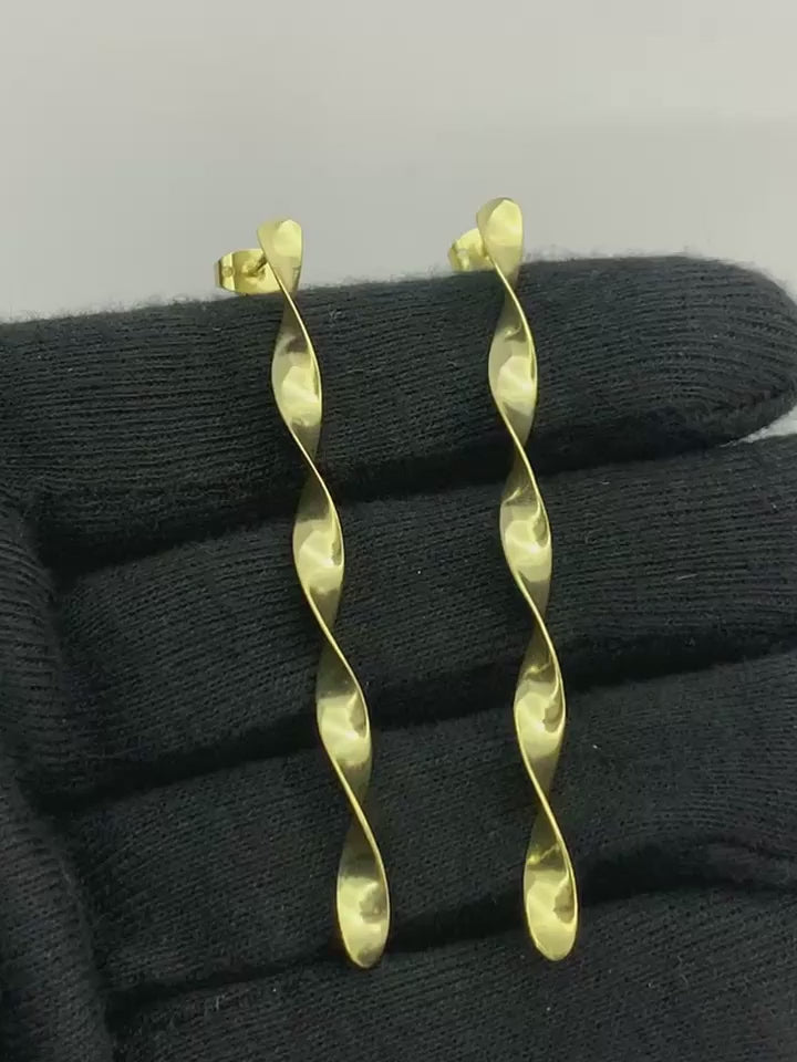 Stylish 18K Gold Plated Long Twist Statement Earrings for Women & Girls BIE1013
