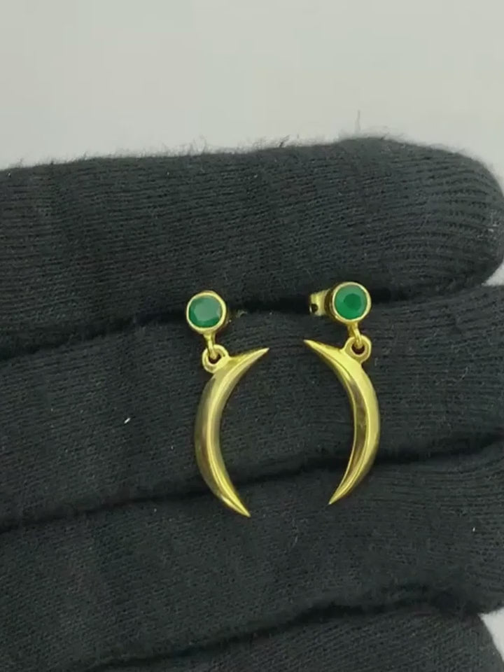 18K Gold Plated Crescent Moon Western Wear Earrings with Colorful Gemstone BIE1029