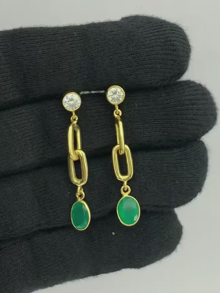 Elegant 18K Gold Plated Colored Gemstone Chain Dangle Earrings BIE1027