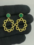 Fashionable 18K Gold Plated Tanzanite, White Zircon, Green & Black Onyx Chain Earrings for Ethnic & Western Wear BIE1028