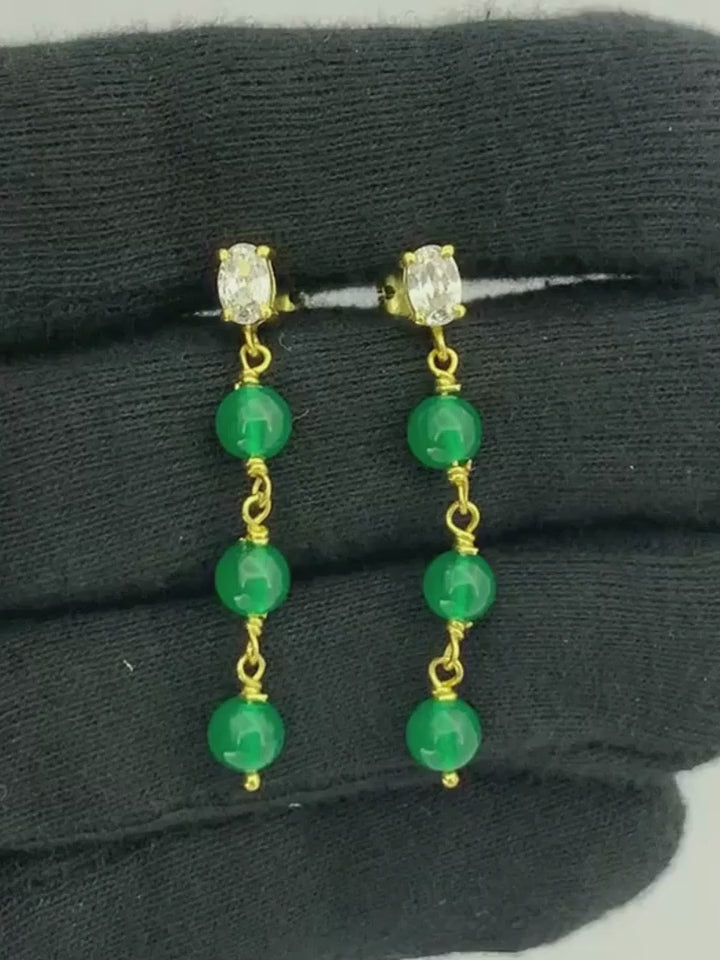 Premium 18K Gold Plated Green Bead Chain Earrings for Ethnic & Western Wear BIE1022