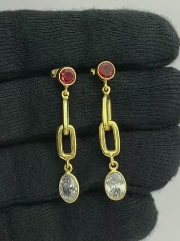 Elegant 18K Gold Plated Colored Gemstone Chain Dangle Earrings BIE1027