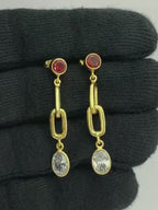 Elegant 18K Gold Plated Colored Gemstone Chain Dangle Earrings BIE1027