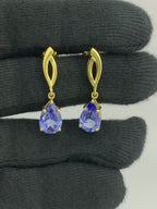 Trendy 18K Gold Plated Colored Gemstone Teardrop Drop Earrings for Women & Girls BIE1026