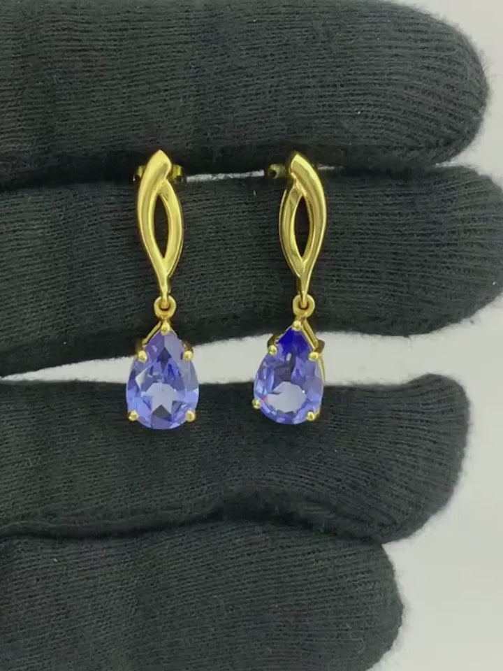 Trendy 18K Gold Plated Colored Gemstone Teardrop Drop Earrings for Women & Girls BIE1026