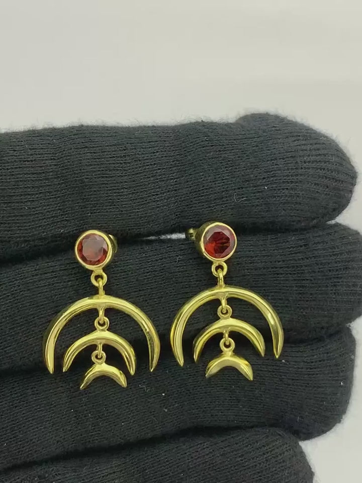 Designer 18K Gold Plated White Zircon, Green Onyx, Garnet Stone Statement Earrings for Women & Girls BIE1015