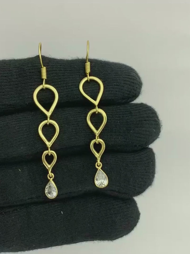 Trendy 18K Gold Plated Link Chain White Zircon, Green Onyx, Red Garnet Drop Earrings for Women & Girls BIE1023