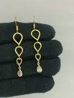 Trendy 18K Gold Plated Link Chain White Zircon, Green Onyx, Red Garnet Drop Earrings for Women & Girls BIE1023