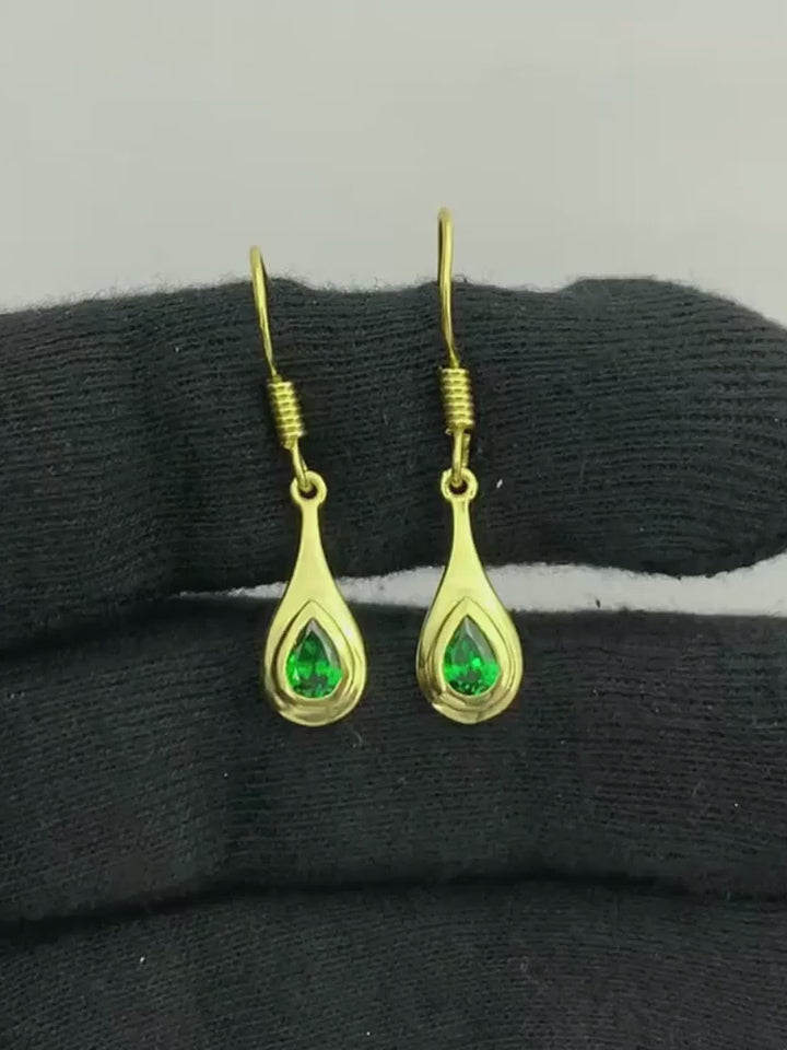 18K Gold Plated Pear Cut Colorful Stone Teardrop Dangle Earrings for Women BIE1030