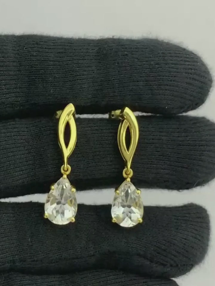 Trendy 18K Gold Plated Colored Gemstone Teardrop Drop Earrings for Women & Girls BIE1026