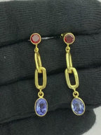 Elegant 18K Gold Plated Colored Gemstone Chain Dangle Earrings BIE1027