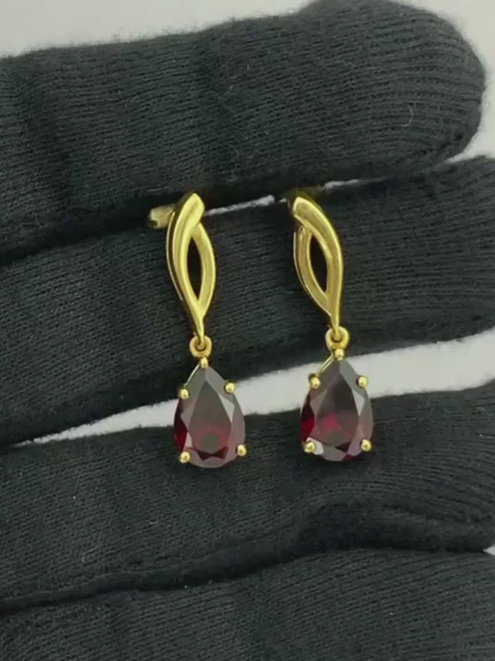 Trendy 18K Gold Plated Colored Gemstone Teardrop Drop Earrings for Women & Girls BIE1026
