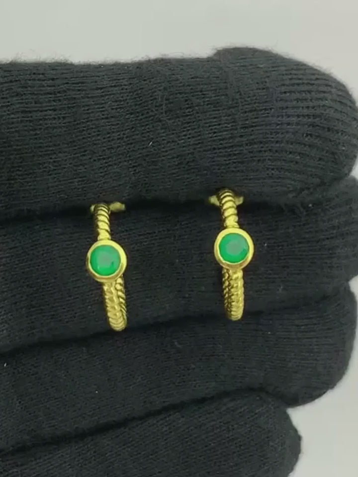 18K Gold Plated Twisted Rope Texture Hoops Earrings With Colorful Gemstone for Women BIE1031