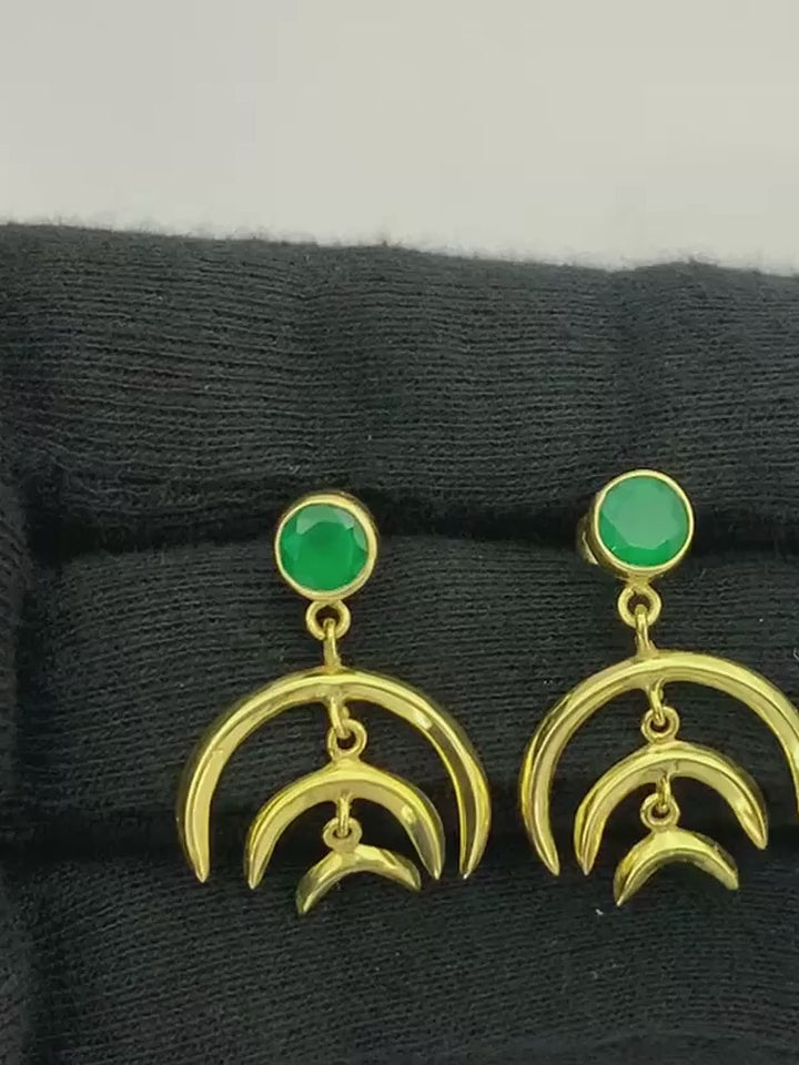 Designer 18K Gold Plated White Zircon, Green Onyx, Garnet Stone Statement Earrings for Women & Girls BIE1015