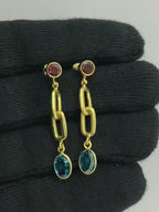 Elegant 18K Gold Plated Colored Gemstone Chain Dangle Earrings BIE1027