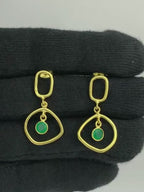 Trendy 18K Gold Plated Geometric White Zircon, Green Onyx, Red Garnet Drop Earrings for Women & Girls BIE1025