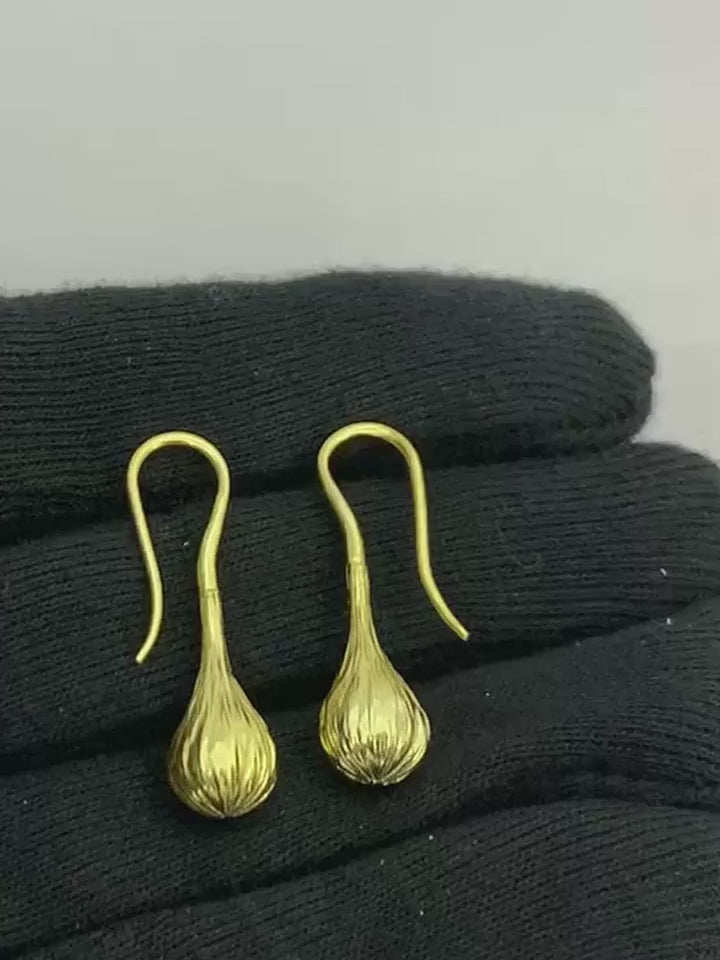 18K Gold Plated Ribbed Teardrop Hook Party Wear Earrings for Women BIE1012
