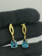 Trendy 18K Gold Plated Colored Gemstone Teardrop Drop Earrings for Women & Girls BIE1026